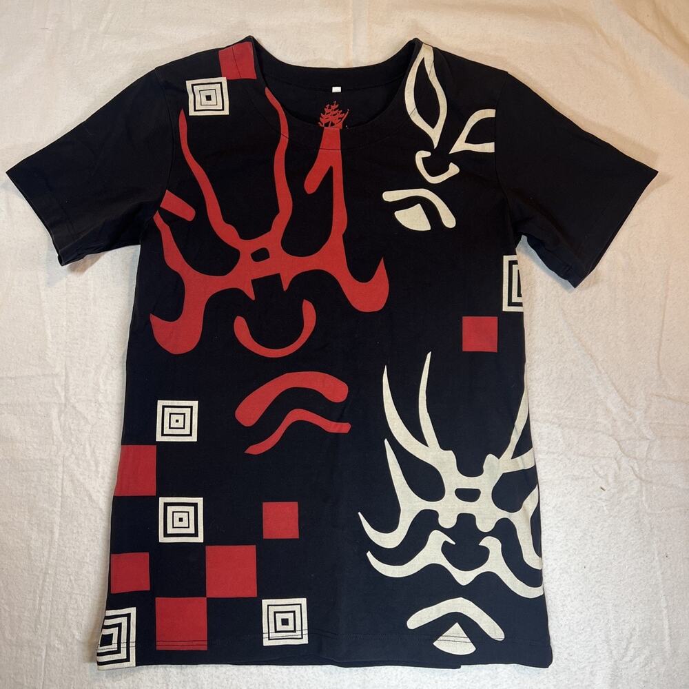 Kurofune Kabuki Japanese Kumadori Mask Tshirt  Black Red White Large